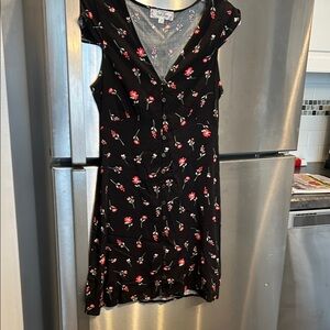Pink Rose Floral Black Dress